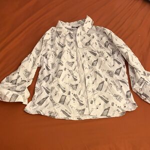 Zac & Rachel White Button-Down Shirt with Black Sketch Print